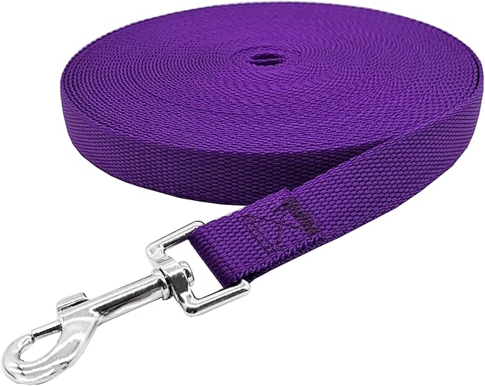 Nylon Training Dog Leash for Small Medium Large Dogs, 15ft 20ft 30ft 50ft Long Leash Dog/Puppy Lead for Obedience Recall Training, Camping (1" x 20ft, Purple)