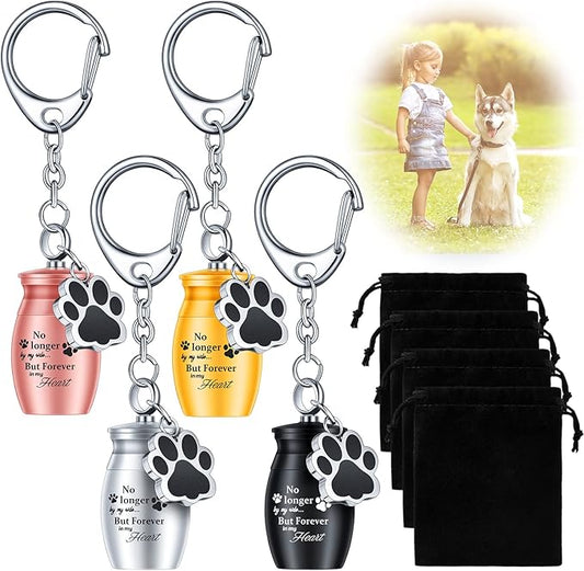 Batiyeer 4 Pack Pet Ashes Keychain, Memorial Keepsake Urn Keychain for Dog & Cat Ashes, Secure Screw Lid Stainless Steel Cremation Capsule, Mini Urn for Pets