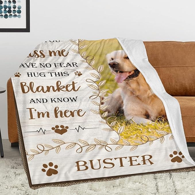 Ship Next Day,Personalized Dog Memorial Blanket with Photo:Made in USA,Custom Pet Memorial Gifts for Loss of Dog,Cat,Pet,Sympathy Bereavement for Loss of Pet