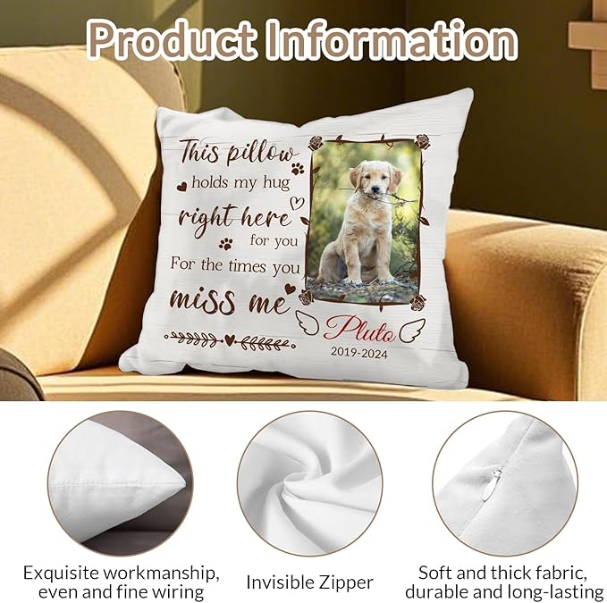 Custom Dog Memorial Throw Pillow with Photo - Personalized Loss of Dog Sympathy Gift for You | Pet Memorial Gifts for Dogs/Cats