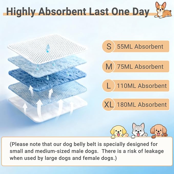 Mkono Male Dog Belly Band Wraps Washable Dog Diapers Male for Small and Medium Dogs (3 Pack), Waist 15.4 Inches to 19.7 Inches