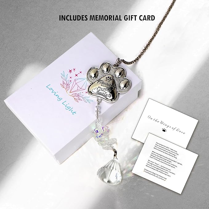Pet Memorial Suncatcher - Loss of Pet Sympathy Gift for Dog and Cat Owners with Crystals, Indoor Window Suncatchers, Bereavement Gifts Dog Memorial (Transparent)