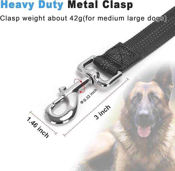 5FT Double Handle Tactical Dog Leash with Shock Absorption, Reflective Heavy Duty Bungee Dog Leash for Medium Large Dogs that Pull, Daily Walking Training, Black