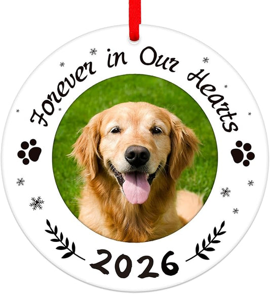 WaaHome Picture Frame Dog Memorial Christmas Ornaments 2026 - Forever in Our Hearts Personalized Pet Memorial Ornaments for Christmas Tree, Pet Remembrance Gifts for Loss of Dogs Cats Pets