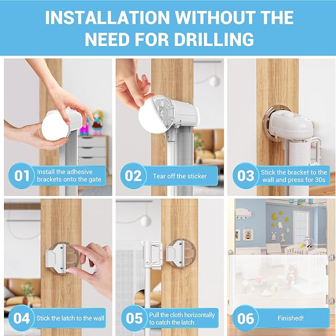 HAMOPY Auto-Lock Retractable Baby Gate Replacement Free-Punch Parts, Original Hardware Set (Including 2 x Latches + 2 x Brackets) Only Fit 55“&71” Auto-Lock Baby Gate(White)