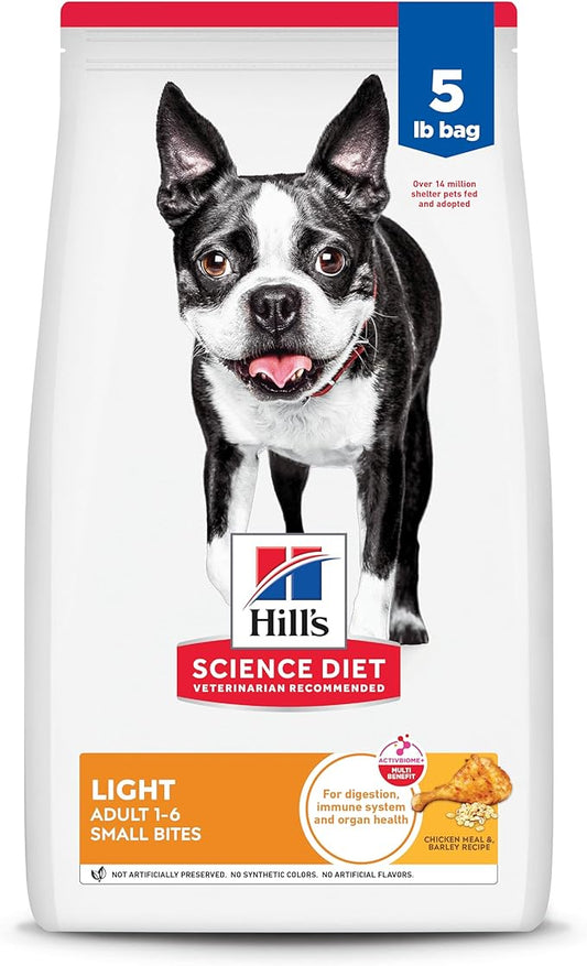 Hill's Science Diet Light, Adult 1-6, Weight Management Support, Small Kibble, Dry Dog Food, Chicken & Barley, 5 lb Bag
