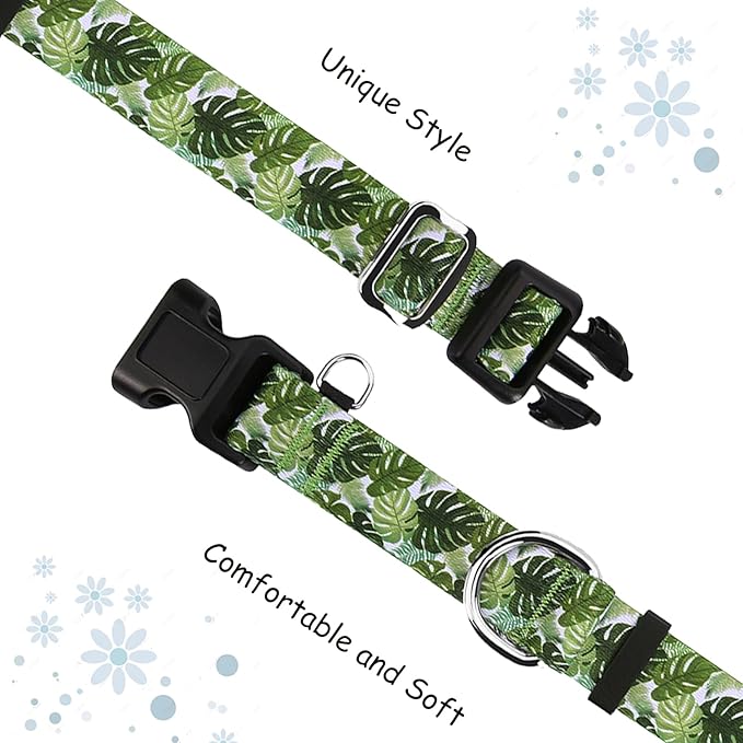 Martingale Collar for Dogs with Buckle Adjustable Nylon Tropical Slip No Pull Training Dog Collars (Palm Leaf, XSmall)