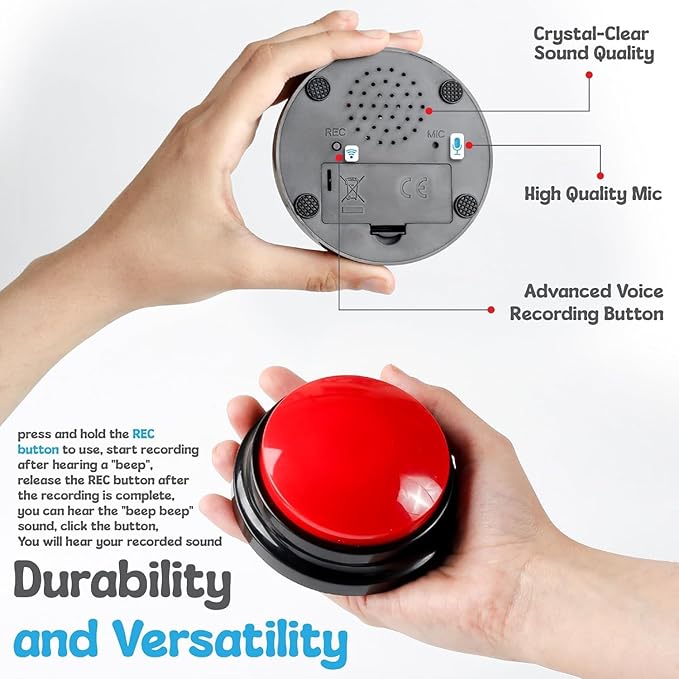 A-URA Dog Buttons for Communication with Non-Slip Mat, HD Sound 30s Recordable Dog Talking Button Set with Training Guide eBook and 24 Stickers, Pet Talking Buttons for Dog Speaking (6pc)