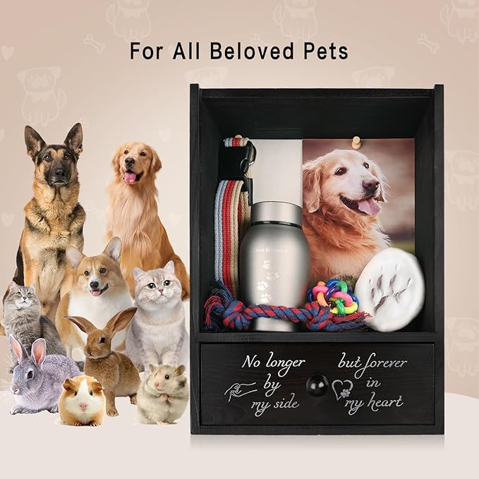 Pet Memorial Shadow Box Keepsake 9.3x13 Dog Memorial Gifts for Loss of Dog Death Sympathy and Remembrance Gift Large Pet Memorial Picture Frame Display Case with Deep Drawer