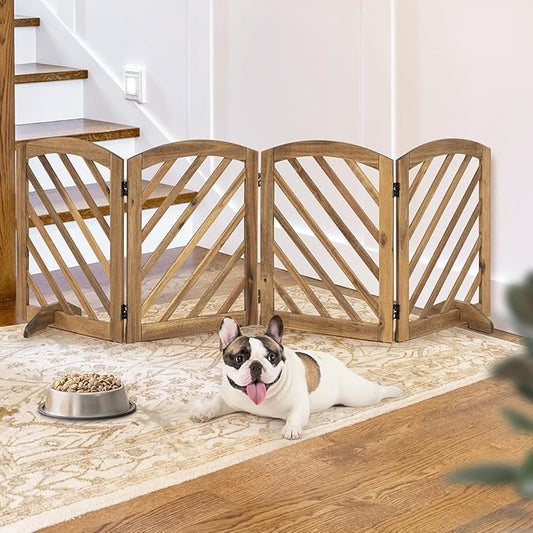 dCee Acacia Wood Dog Gate Indoor, Freestanding Foldable Pet Gate, Adjustable Width, 24 Inch Height, Sturdy & Portable Design for Indoor Doorways & Hallways, Easy Assembly, Ebony Finish