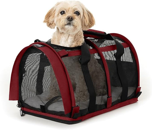SturdiBag All Mesh Pet Carrier – Ventilated Design, Flexible and Compact for Travel | Large, Bordeaux