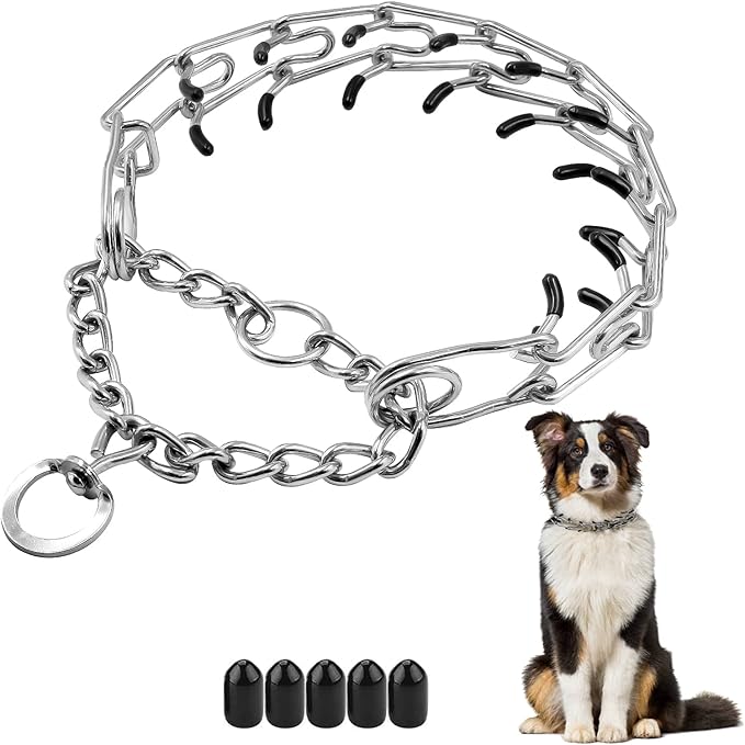 Dog Prong Collar, Adjustable Choke Collar for Dogs, High-Strength Metal Collar with Comfort Rubber Tips, for Small to Large Dogs, Gold