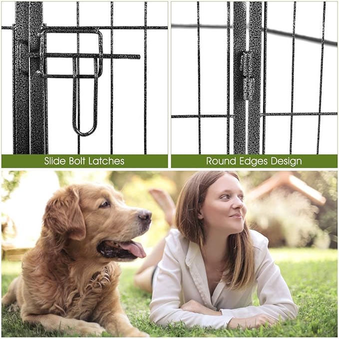 Giantex 40 inch Dog Fence with Door, 16/8 Panels Dog Playpen for Outside Large Dogs, Portable Pet Playpen Fencing Enclosures, Heavy Duty Metal Camping Fences for The Yard (8 Panels, 40 inch)
