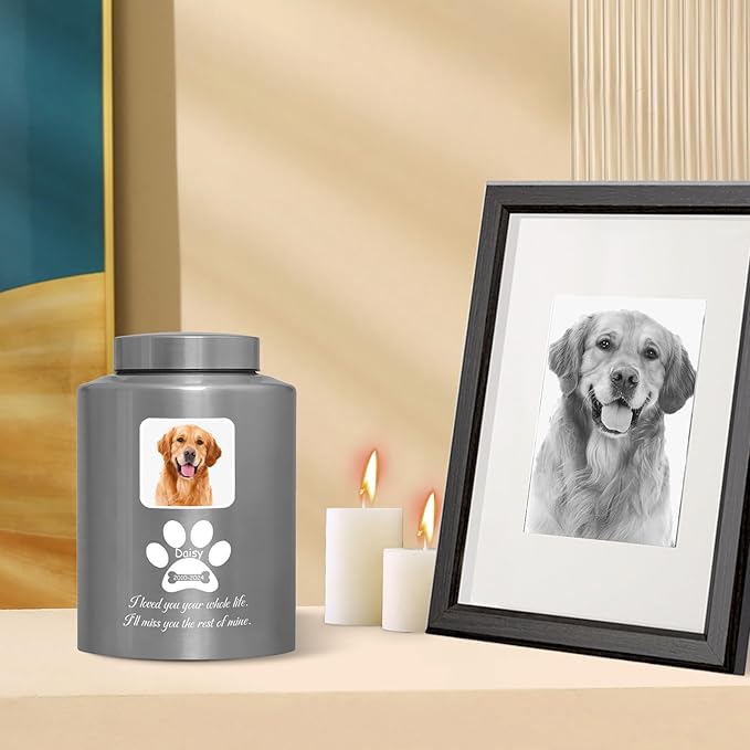 Custom Urns for Dogs and Cats Ashes Personalized Pet Urn with Name and Photo Pet Cremation Memorial Urn for Loss of Dog or Cats Engraved Pet Funeral Urns (Paw)