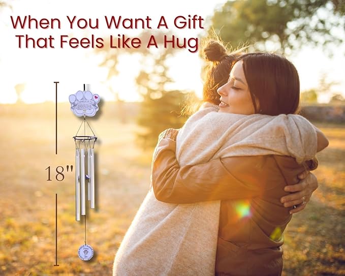 Pet Memorial Wind Chime - 18" Metal Casted Pawprint Wind Chime - A Beautiful Remembrance Gift for a Grieving Pet Owner - Includes Pawprints Left by You Poem Card