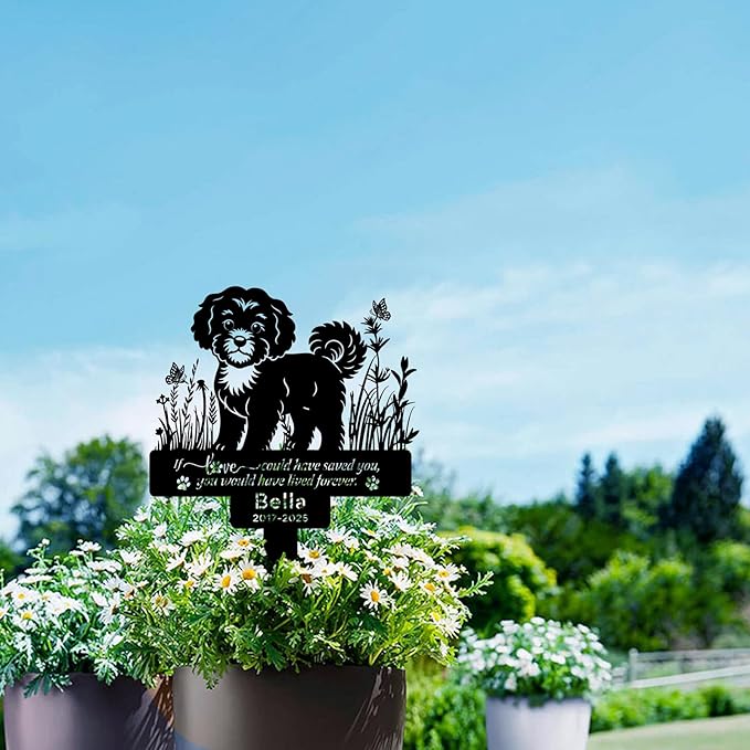 Custom Pet Bichon Frise Memorial Grave Stake Marker, Custom Pet Garden Metal Stake with Name Date, Pet Memorial Sign, Pet Bichon Frise Memorial Stakes, Outdoor Pet Garden Decor