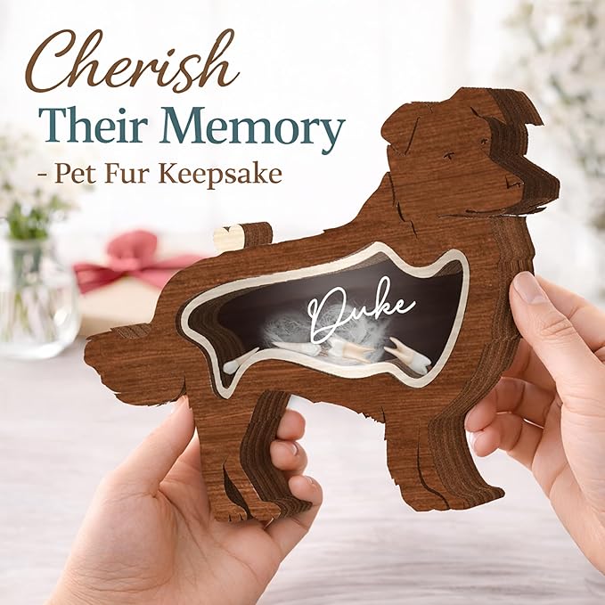 9" Border Collie Dog Hair Keepsake Box, Wooden Pet Urns for Dogs, DIY Pet Loss Sympathy Gifts, Unique Gift Dog Shape Standable Table Decor, Idea Gift for Pet Lover Storing Fur Teeth Ashes PS6-2L