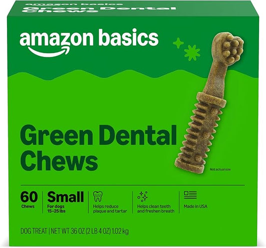 Amazon Basics Dental Dog Treats to Help Clean Teeth & Freshen Breath for Small Dogs, Small, Unflavored, Per Pack: 60 Count, 2.25 pounds (Previously Wag)