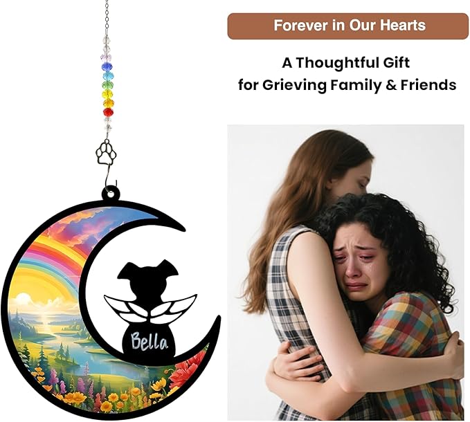 Personalized Dog Memorial Gifts for Loss of Dog, Pet Sympathy Suncatcher, Rainbow Bridge Dog Remembrance Gift, Dog Passing Away Ornament for Window Hanging (Rainbow River)