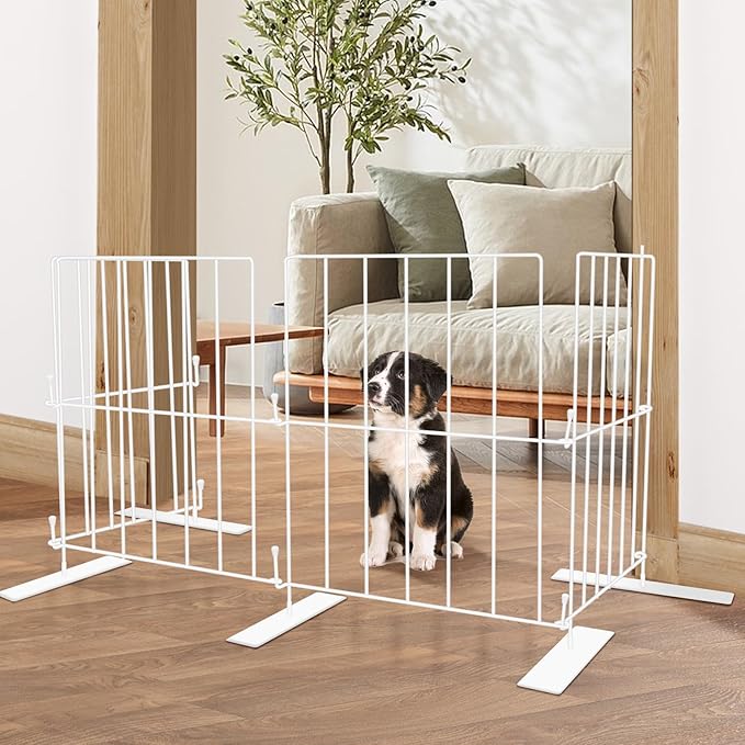 Short Puppy Gate - 17 Inch Height Dog Gate, Metal Free Standing Pet Gates, Expands Up to 48 Inches for Indoor/Outdoor, Step Over Pet Fence for Small Dogs