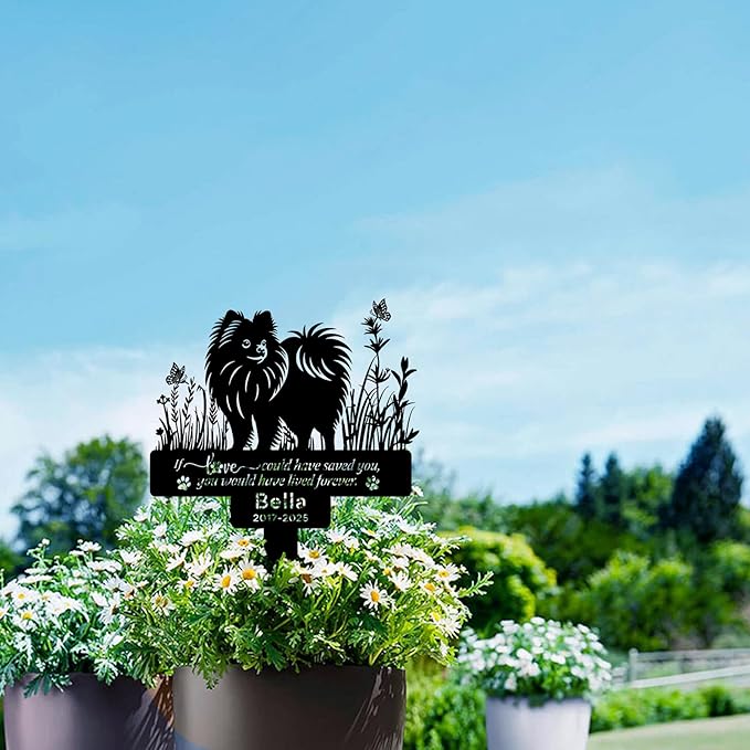 Personalized Pet Pomeranian Memorial Grave Marker with Name & Date, Custom Metal Loss of Dog Headstone Pet Pomeranian Plaque, Burial Stake for Outdoors Cemetery Yard, Pomeranian Sympathy Gifts