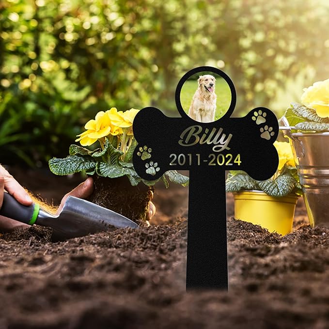 Custom Dog Grave Markers Outdoor, Personalized Pet Grave Marker Dog Memorial with Photo and Name, Outdoor Weatherproof Pet Cemetery Sign, Personalized Dog Memorial Gifts for Loss of Dog