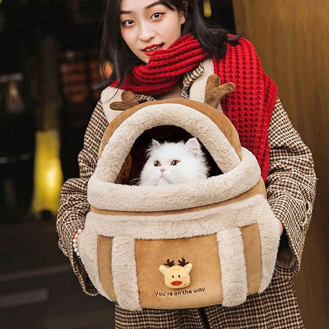 Dog Carrier Cage Winter Warm Cat Travel Bag Portable Carrier Backpack Shoulder Bag Plush Carrier with Top Opening