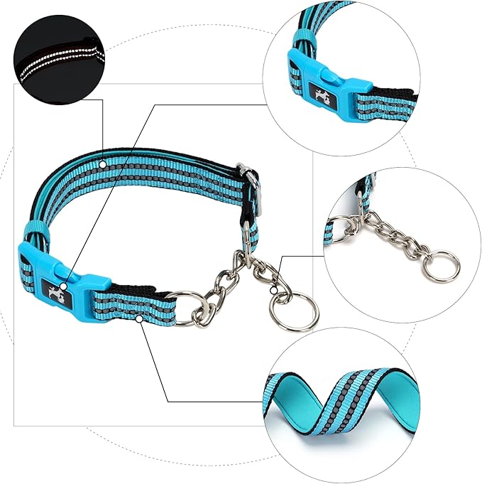 Blue Martingale Dog Collar Designed for Large Breeds, Featuring Anti-Choking Safety, no-Pull Correction for XL Dogs