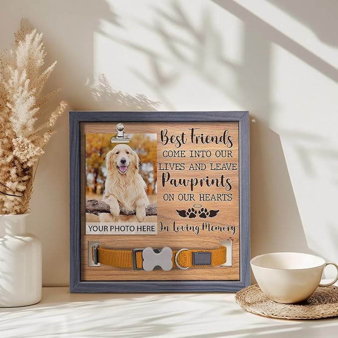 Pawfect House 9x9 IN Natural Wood Pet Memorial Picture Frame, Dog Memorial Gifts For Dog, Best Friends Come Into Our Lives, Dogs Passing Away Gifts, Pet Loss Sign, Sympathy Keepsake