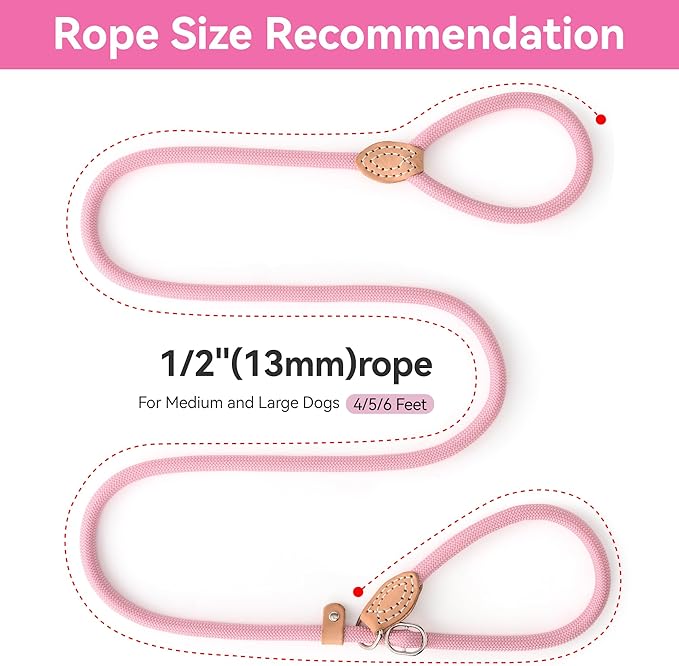 Mile High Life Slip Lead Dog Leash - 4FT, 5FT, 6FT Heavy Duty Rope Leash for No Pull Training, Durable Braided Dog Lead with Leather Stopper & Tip for Medium Large Dogs