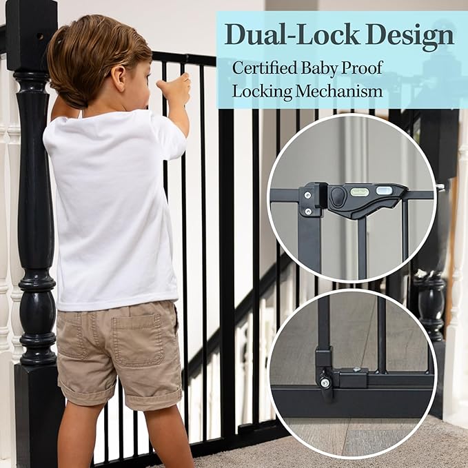 InnoTruth 36" Tall Baby Gate for Dogs, 29-39.6” Auto Close Safety Gate Crafted for Child Protection with 2.24" Slots, Dual-Lock Safety Design and Wall-Friendly, Black