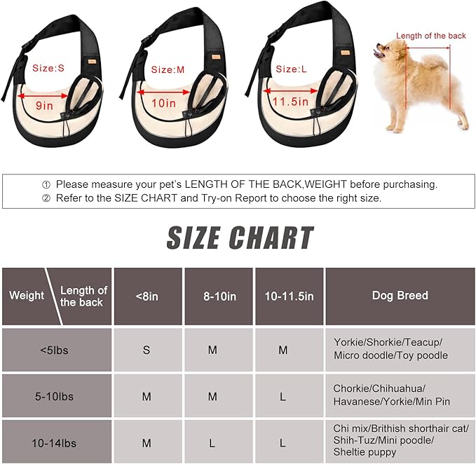 Cuby Pet Sling Carrier for Small Dogs Cats,Drawstring & Zipper Security Hook Triple Design for Pets' Securty Dog Bag,Breathable Travel Pet Puppy Sling Carrier with Adjustable Strap(Beige,M(5-9.5 lbs))