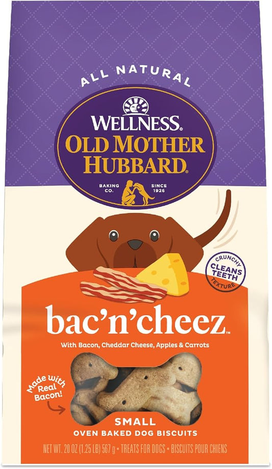 Wellness Old Mother Hubbard Classic Bac'N'Cheez Dog Biscuits, Natural Training Treats, Bacon and Cheese Flavor, Small Size, 20 oz Bag