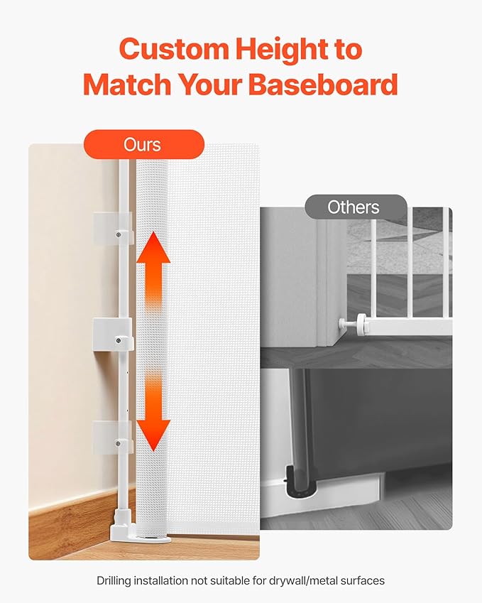 VEVOR Retractable Baby Gate, Extends to 56.3 inch Wide, 31.3 inch Tall, with Security Lock, Easy to Use, Walk Through Without Tripping, Mesh Dog Gate for Stairs, Hallways, Indoor/Outdoor, White