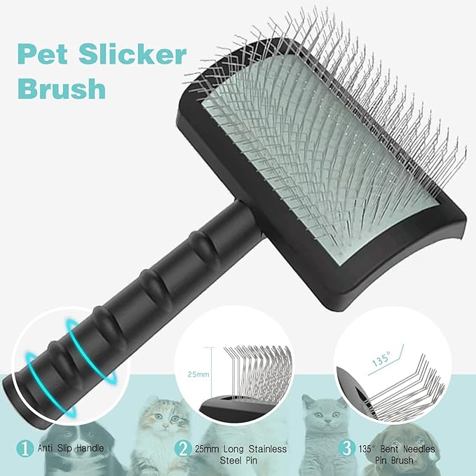 Firm Slicker Brush for Dogs- Extra Long Pin Slicker Brush for Large Dog Pet Grooming Wire Brush and Deshedding (Black)