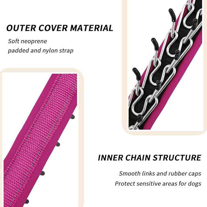 Martingale No Pull Dog Collar for Large Medium Small Dogs, Heavy Duty Nylon Reflective Adjustable Anti Pull Slip Collar with Buckle for Training Walking M Hot Pink