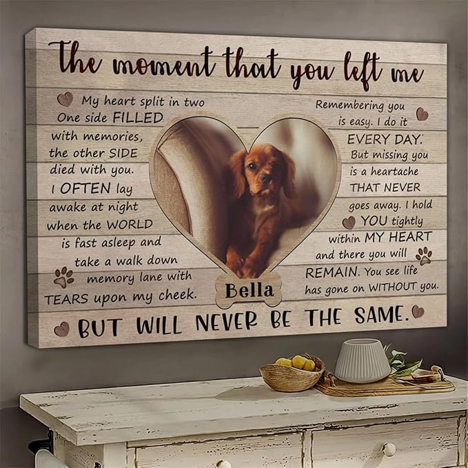 Dem Canvas Personalized Photo Canvas Prints, Pet Memorial Gifts - The Moment That You Left Me, Cat & Dog Loss Gifts (24x16)