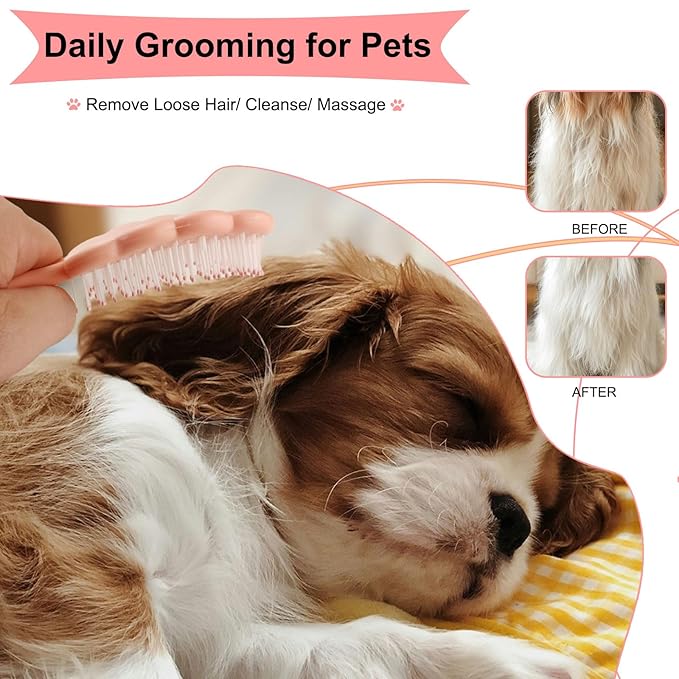 Cloud-Shaped Soft Bristle Puppy Brush for Small Dogs - Yorkie, Shih Tzu, Maltese, and Toy Poodles Grooming Tool with Detachable Lint Comb and Gift Box （Pink）