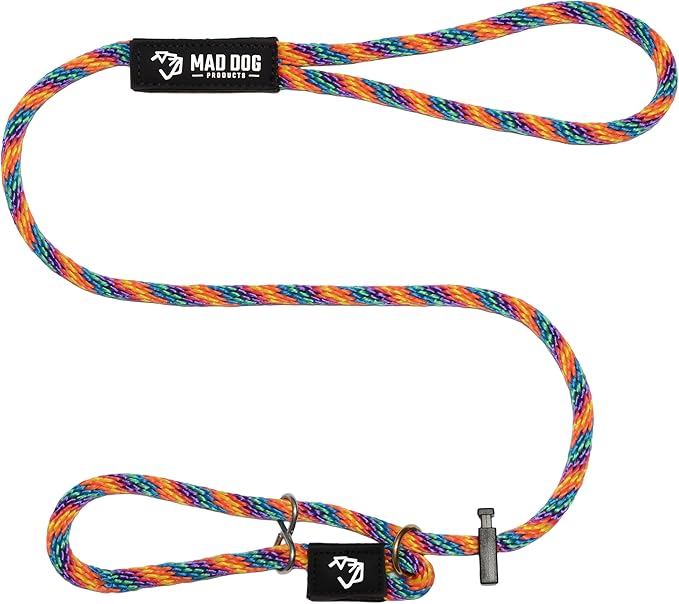 Mad Dog Products Easy Leader Dog Leash 3/8" x 6' Rainbow Signature Rope - Made in USA