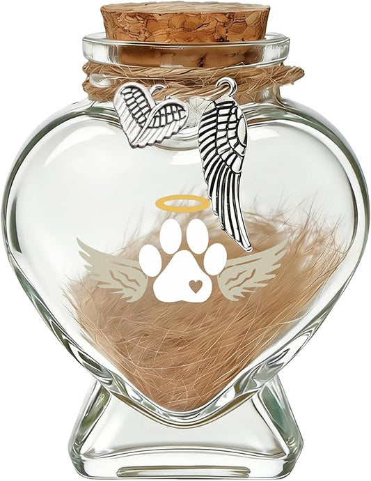Loss of Dog Cat Pet Sympathy Gift, Memorial Bottle for Pet Hair, Pet Fur Keepsake, Heart-Shaped Glass Memorial Bottle, Dog Hair Keepsake, Dog Memory Memorial Keepsake
