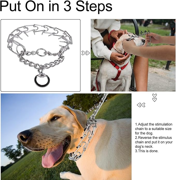 Darkyazi Durable Pinch Collar Stainless Steel Dog Adjustable Pet Training Collar for Medium Large Dogs (Medium (2 Pack), Silver)