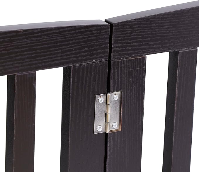 Extra Wide Dog Gate 24 Inch High Freestanding Indoor Pet Door for House Doorways Stairs Halls, Foldable Wood Outdoor Safety Fence 4 Panels, Coffee
