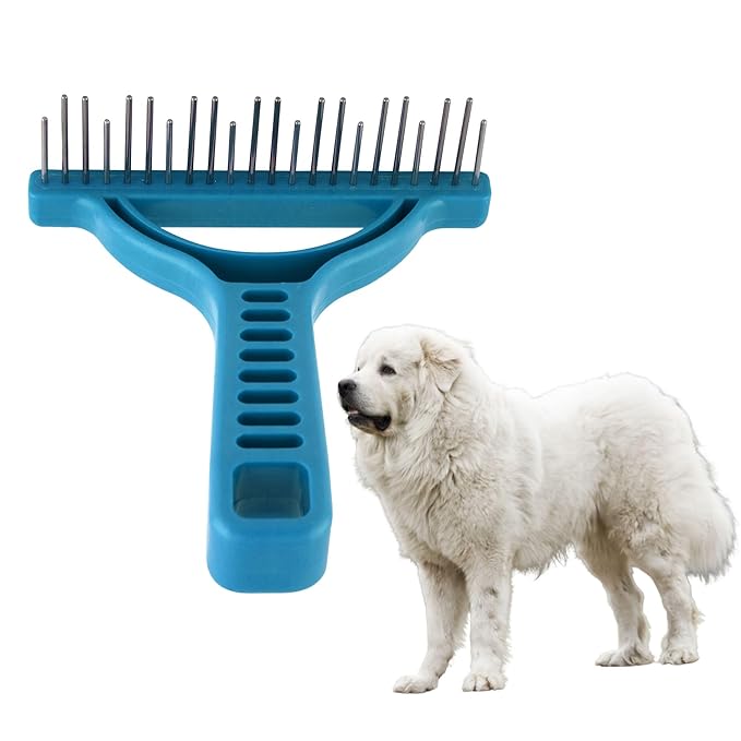 The Untangler Rakes for Grooming and Shedding -silky smooth rotating teeth to easily collect loose hair (Blue, Shedding)
