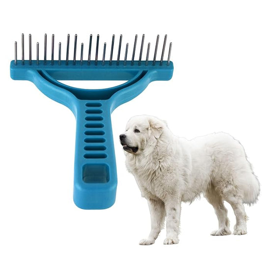 The Untangler Rakes for Grooming and Shedding -silky smooth rotating teeth to easily collect loose hair (Blue, Shedding)