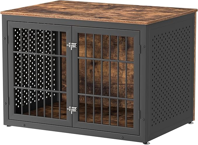 42" Heavy Duty Dog Crate Furniture for Large and Medium Dogs, Enclosed Design Wooden Metal Kennel, Wooden Cage Furniture Indoor, Decorative Dog Kennel End Table