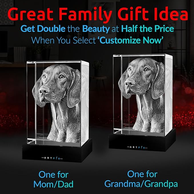 ArtPix 3D Crystal Photo, Personalized Dog Memorial Gifts with Your Own Photo for Dog Lovers, Pet Owners, 3D Laser Etched Picture, Engraved Crystal in Memory of Dog, Customized Gifts
