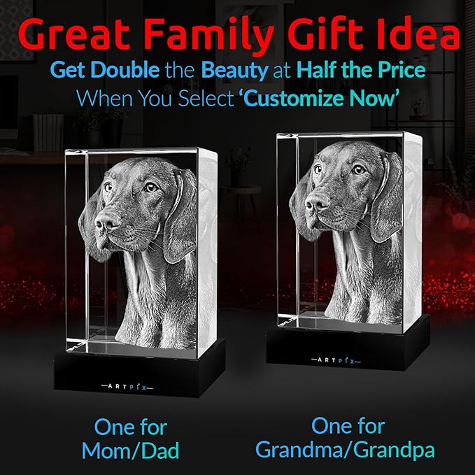 ArtPix 3D Crystal Photo, Personalized Dog Memorial Gifts with Your Own Photo for Dog Lovers, Pet Owners, 3D Laser Etched Picture, Engraved Crystal in Memory of Dog, Customized Gifts