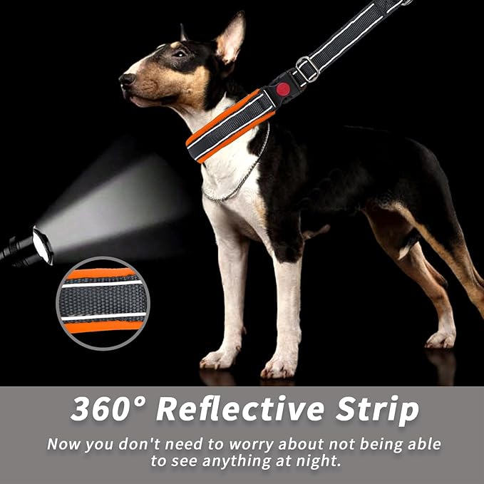 Martingale No Pull Dog Collar for Large Medium Small Dogs, Heavy Duty Nylon Reflective Adjustable Anti Pull Slip Collar with Buckle for Training Walking S Black Orange