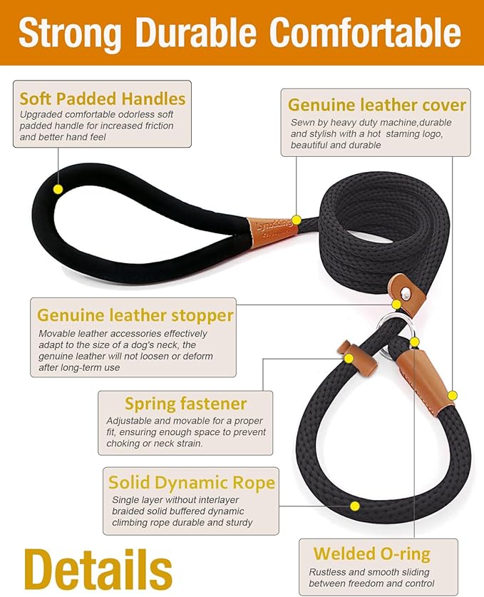 lynxking Dog Leash Slip Lead 5 6 8 FT Dog Training Leash Strong Heavy Duty Braided No Pull Training Lead for Small Medium Large Dogs