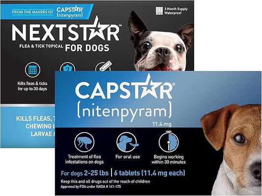 CAPSTAR Flea Treatment for Dogs 2-25 lbs (6 Doses) + NEXTSTAR Flea and Tick Prevention for Small Dogs 5-22 lbs (3 Doses) Bundle